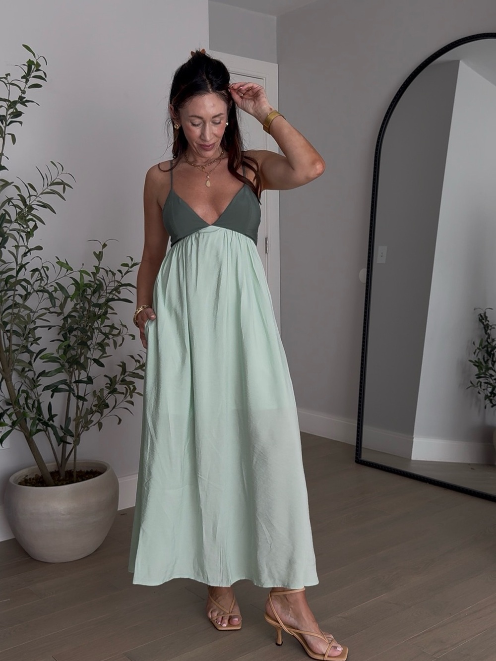 Abercrombie & Fitch Two-Tone Sage Maxi Dress
